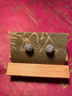 Crystal Pavé Ball Stud Earrings - Silver Tone